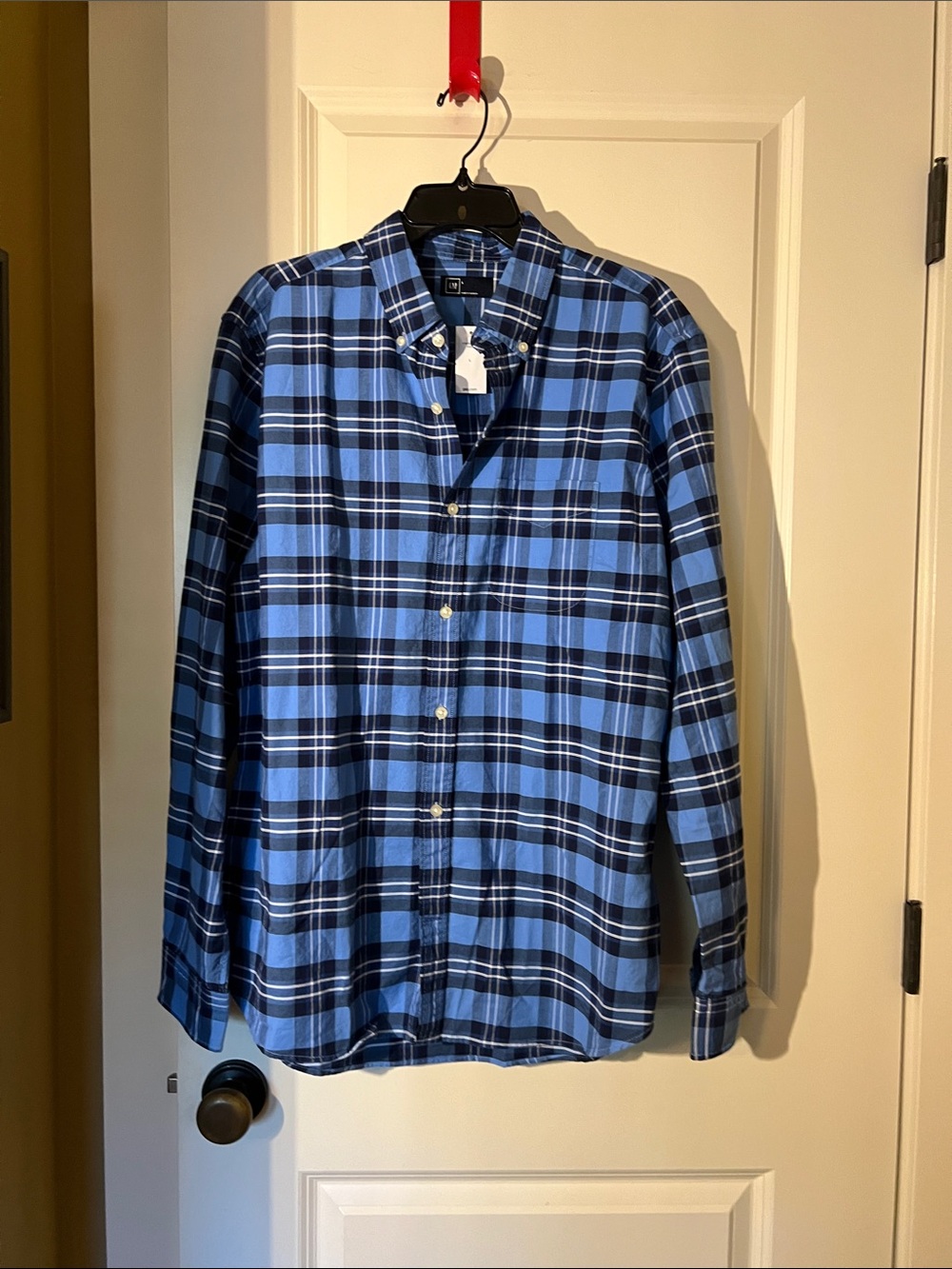 Men's New Vintage Gap Blue Plaid Button-Down Shirt Large